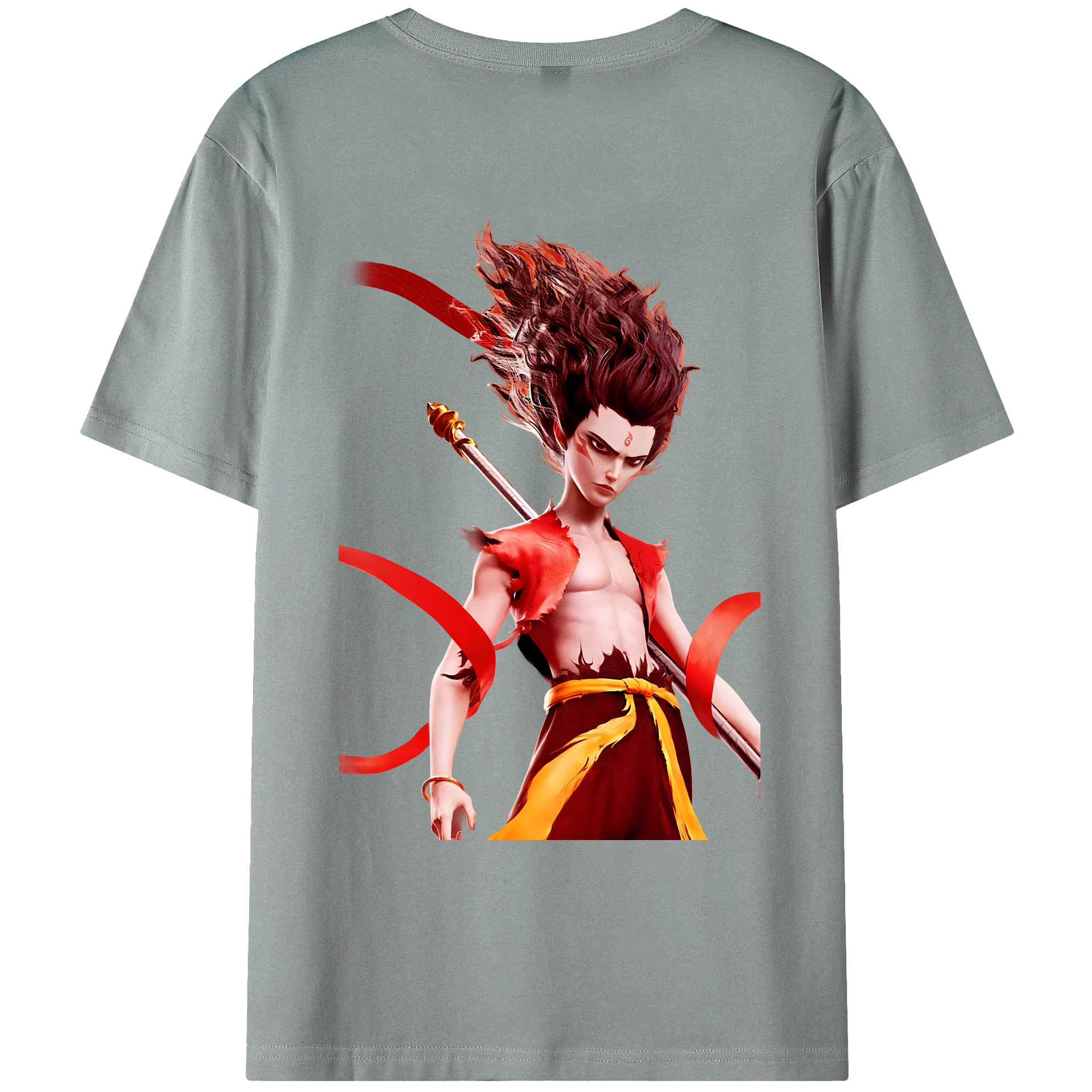 （画像用） Ne Zha 2 ナタ 魔童の大暴れ 綿100％ メンズ半袖Tシャツ（バックプリント） 通気性